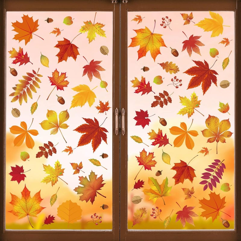 Hidreas 216 Pcs Fall Window Clings Stickers Fall Window Decorations for Fall Autumn Thanksgiving Holiday Glass Window Decorations - Image 1