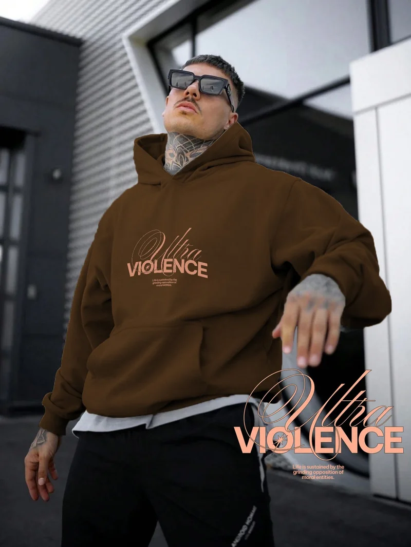 DogFish Women, Men's Sweatshirt Ultra Violence Printed Thick Brown Lover Sweatshirt