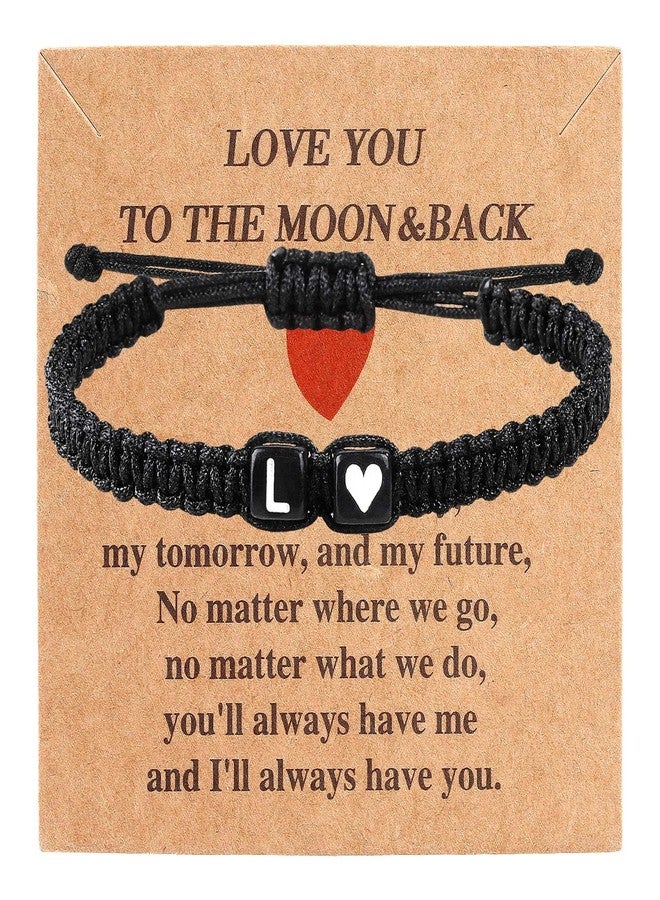YIHOON Letter Initial Matching Bracelets for Couples Trendy Stuff Best Friend Graduation Birthday Gifts Adjustable A-Z Braided Bracelet Son Daughter Father's Day Dad Jewelry (Black-L) - Image 1