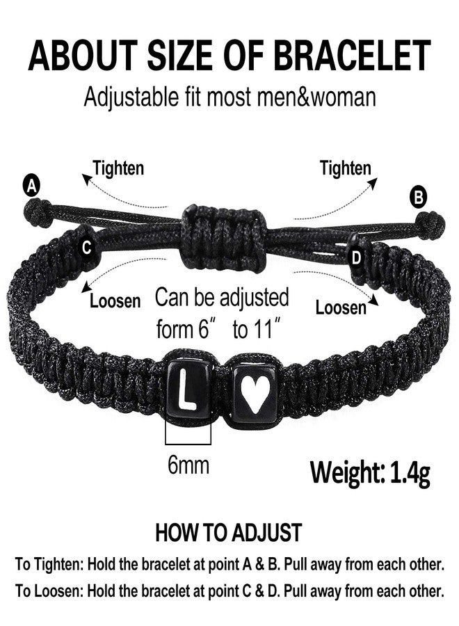 YIHOON Letter Initial Matching Bracelets for Couples Trendy Stuff Best Friend Graduation Birthday Gifts Adjustable A-Z Braided Bracelet Son Daughter Father's Day Dad Jewelry (Black-L) - Image 3