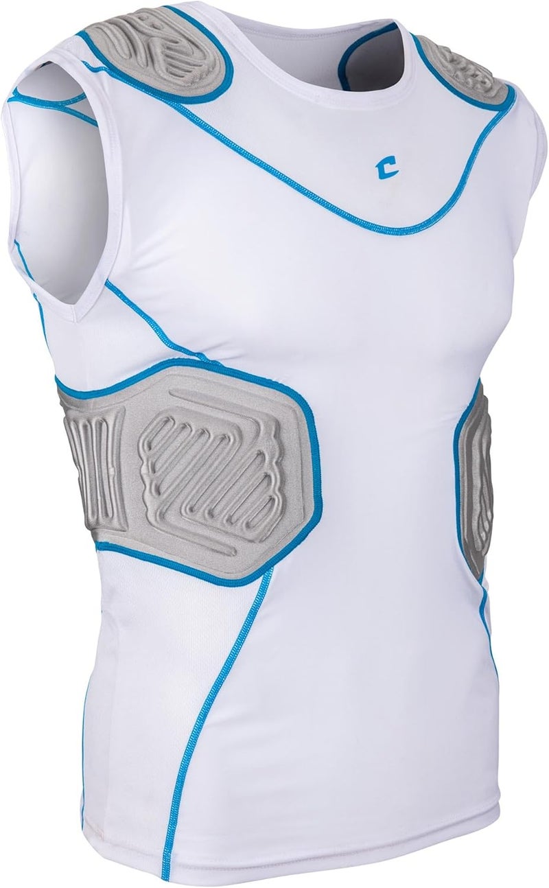 CHAMPRO Youth Bull Rush Football Compression Shirt with Integrated Cushion System , White, Grey, Large - Image 1