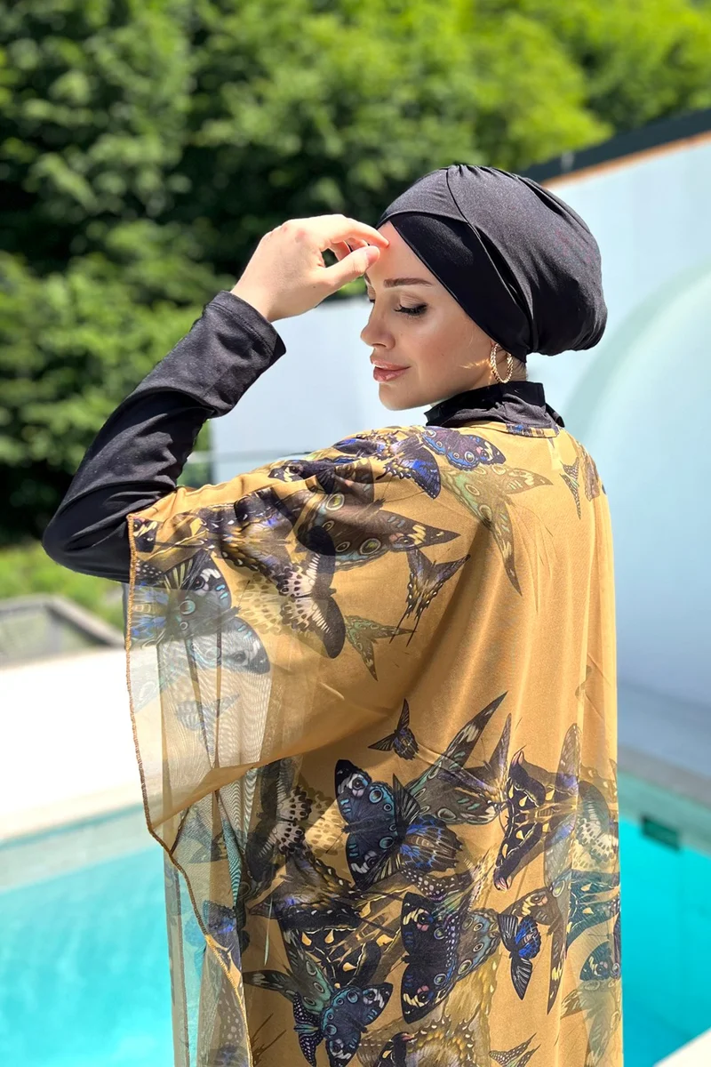 Remsa Mayo Remsa Swimsuit Remsa Modest Swimsuit Patterned Single Kaftan Pareo 430-310 Butterfly
