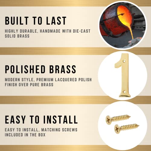 A10SHOP Motif 4-Inch Brass Letters Mailbox Decor Address Signs For Houses Outdoor Wall Decor Mailbox Numbers House Address Numbers For Outside Address Sign for Door Numbers (Polished, Number 1) - Image 3