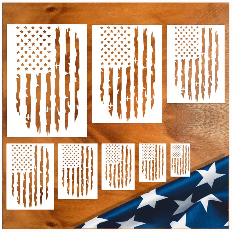 Pkqon Large American Flag Stencil Star Stencils for Painting 50 Stars Military Template for Flag Patriotic Wood Burning Stencils for Spray Painting on Shirt Project Crafts Wooden (Flag Two) - Image 1