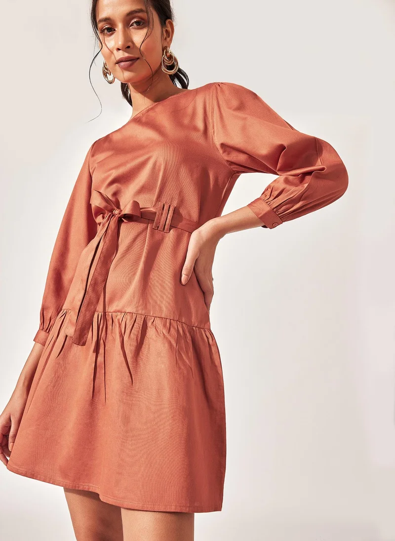 ذا ليبل لايف Rust Drop Waist Mini Dress