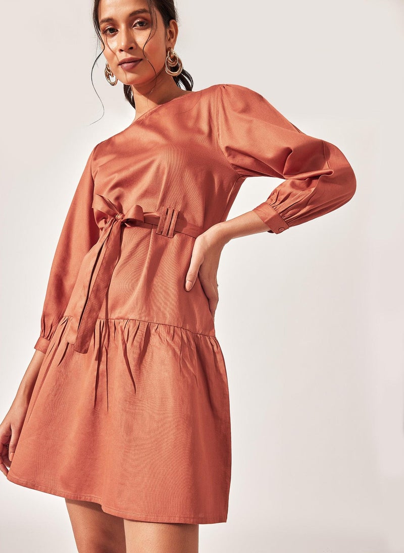 The Label Life Belted Drop-Waist Mini Dress with 3/4 Sleeves - Image 1