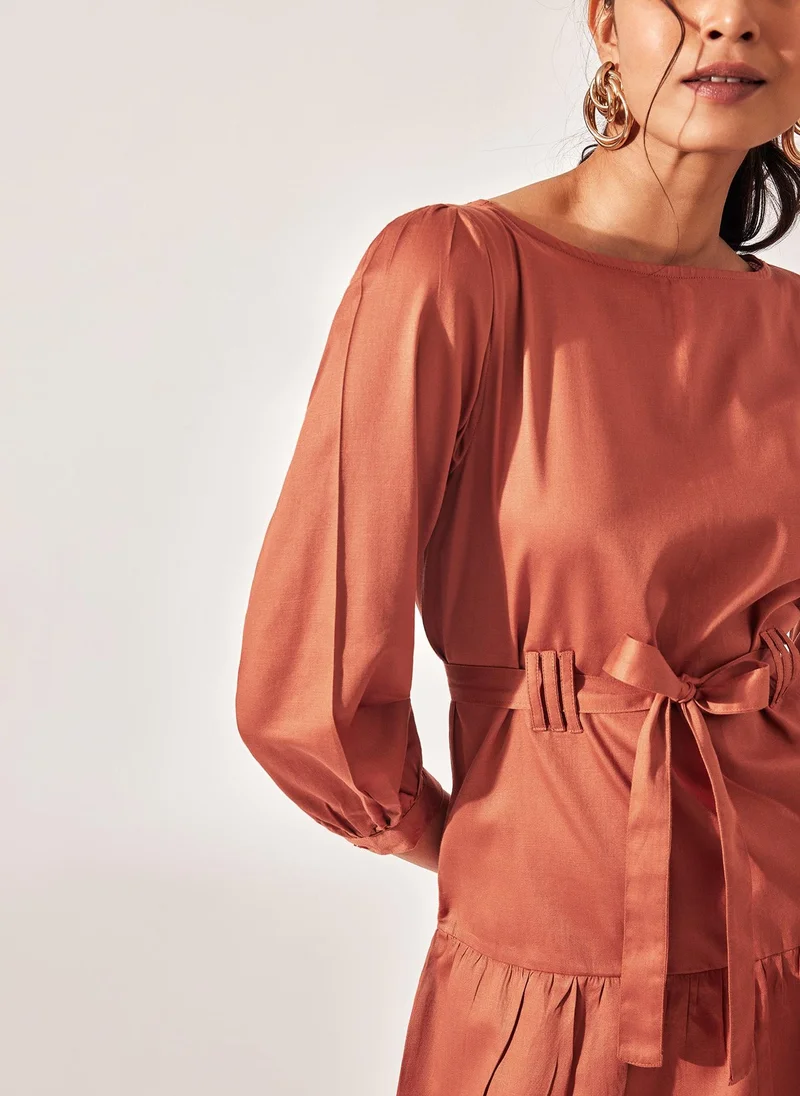 The Label Life Belted Drop-Waist Mini Dress with 3/4 Sleeves