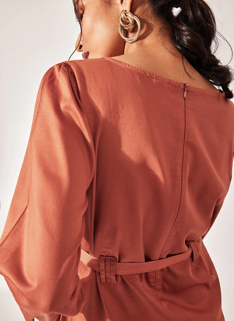 The Label Life Belted Drop-Waist Mini Dress with 3/4 Sleeves