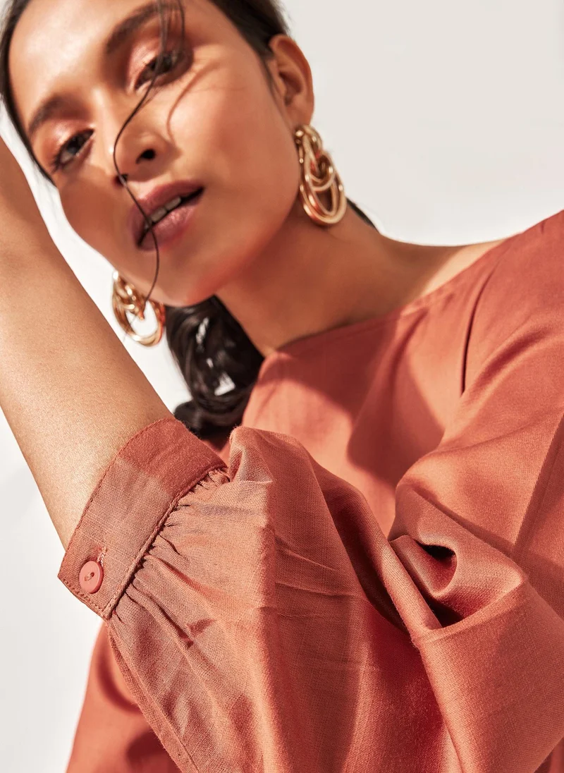 ذا ليبل لايف Rust Drop Waist Mini Dress