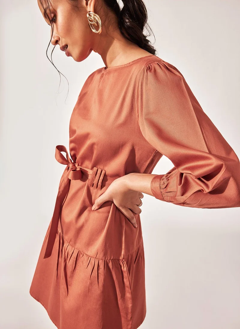 The Label Life Belted Drop-Waist Mini Dress with 3/4 Sleeves