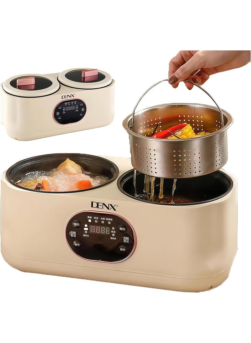 Denx DOUBLE POT RICE COOKER 1L+1L, Smart Multi Function Kitchen Appliance with Non Stick Double Bowl, Fast Heating, Automatic Keep Warm, Easy Clean, Portable Design for Rice, Soup, Stew, DX3901 - Image 1