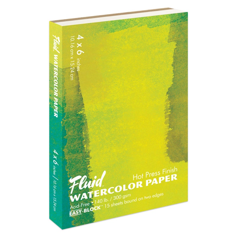 Speedball Fluid Artist Watercolor Block 140 lb 300 GSM Hot Press Paper Pad for Watercolor Painting and Wet Media with Easy Block Binding 4 x 6 inches 15 White Sheets