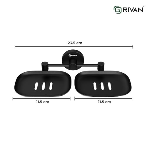 GRIVAN Stainless Steel Round Shape Double Soap Dish l Soap Case I Soap Holder I Soap Stand Corrosion Free Double Soap Holder (Black Matte, Pack of 1) - Image 2