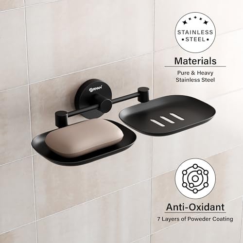 GRIVAN Stainless Steel Round Shape Double Soap Dish l Soap Case I Soap Holder I Soap Stand Corrosion Free Double Soap Holder (Black Matte, Pack of 1) - Image 3