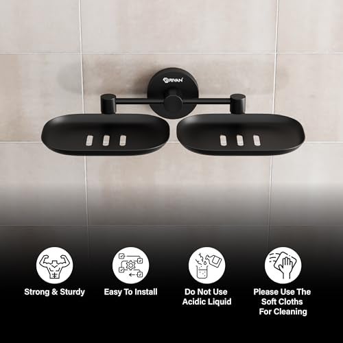 GRIVAN Stainless Steel Round Shape Double Soap Dish l Soap Case I Soap Holder I Soap Stand Corrosion Free Double Soap Holder (Black Matte, Pack of 1) - Image 4