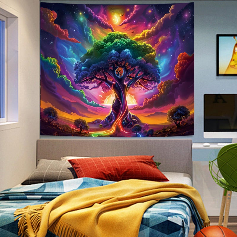 Apdidl Blacklight Posters Tree of Life Tapestry for Bedroom Aesthetic, Black Light UV Reactive Starry Sky Space Tapestries, Colorful Nature Landscape Wall Hanging for Living Room Decor (51"X60") - Image 2