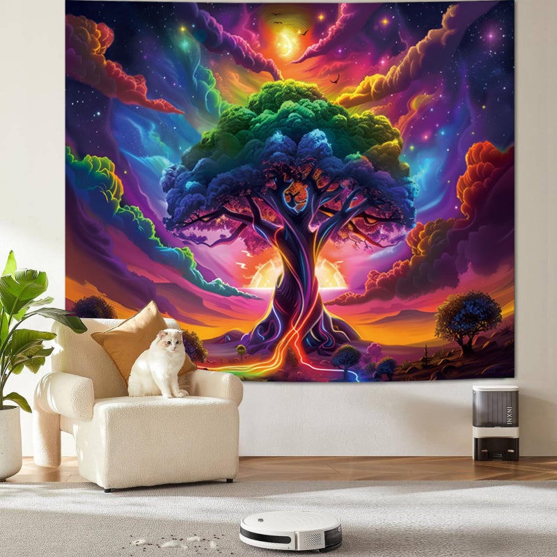 Apdidl Blacklight Posters Tree of Life Tapestry for Bedroom Aesthetic, Black Light UV Reactive Starry Sky Space Tapestries, Colorful Nature Landscape Wall Hanging for Living Room Decor (51"X60") - Image 4