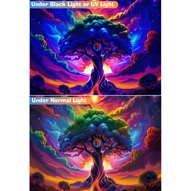 Apdidl Blacklight Posters Tree of Life Tapestry for Bedroom Aesthetic, Black Light UV Reactive Starry Sky Space Tapestries, Colorful Nature Landscape Wall Hanging for Living Room Decor (51"X60") - Image 5