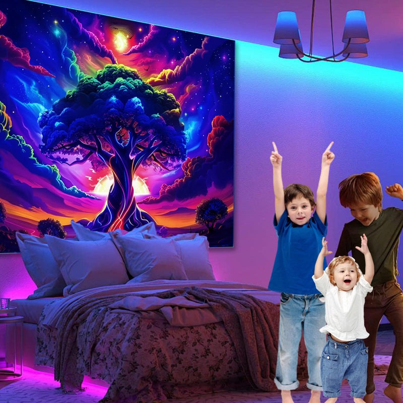 Apdidl Blacklight Posters Tree of Life Tapestry for Bedroom Aesthetic, Black Light UV Reactive Starry Sky Space Tapestries, Colorful Nature Landscape Wall Hanging for Living Room Decor (51"X60") - Image 3