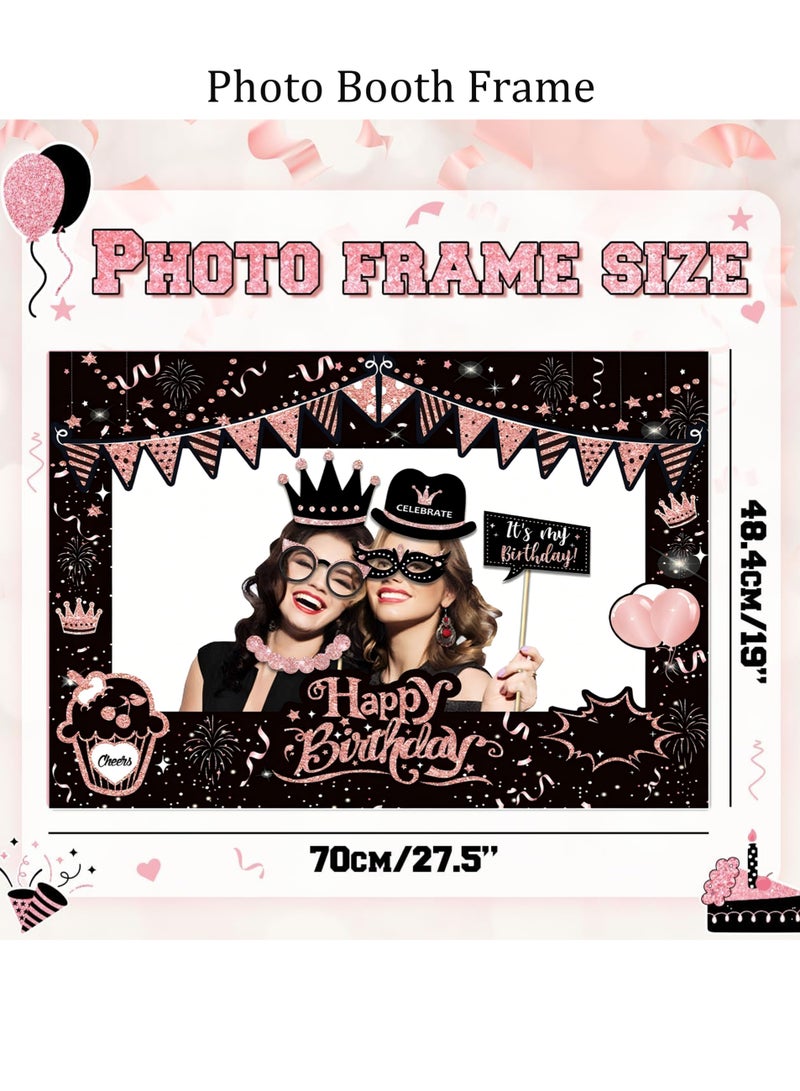 39 Pcs Birthday Photo Booth Props Kit Happy Birthday Graduation Wedding Party Favors Supplies Bday Party Decor Photobooth Funny Cute Holiday Selfie Supplies(Rose Gold and Black) - Image 3