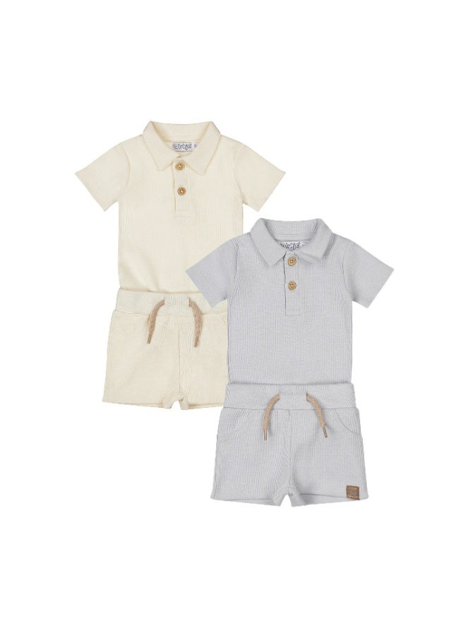 Dirkje Boys Baby Set Romper Shorts Light Blue Off White - Image 1