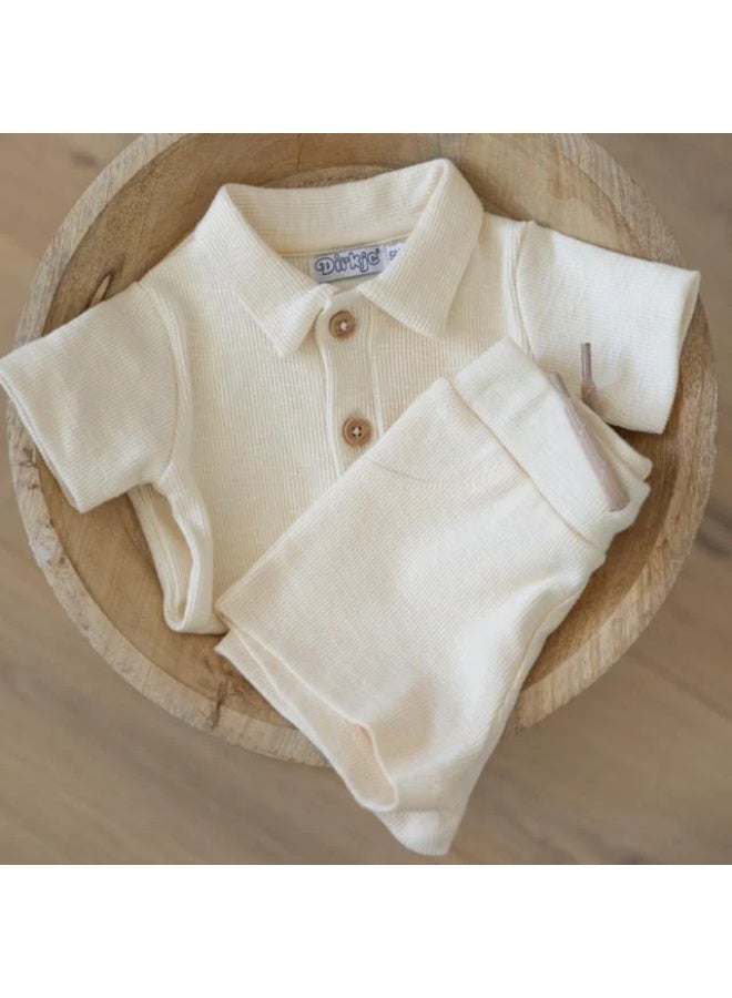 Dirkje Boys Baby Set Romper Shorts Light Blue Off White - Image 5