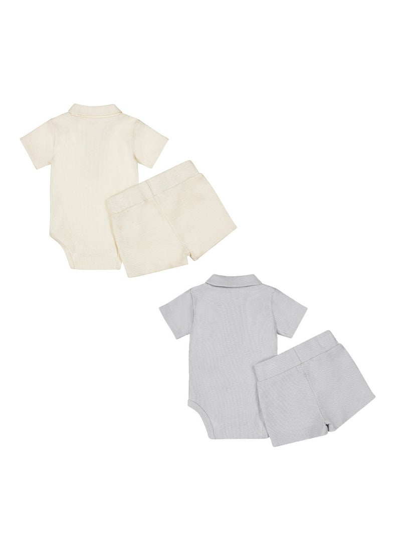 Dirkje Boys Baby Set Romper Shorts Light Blue Off White - Image 3