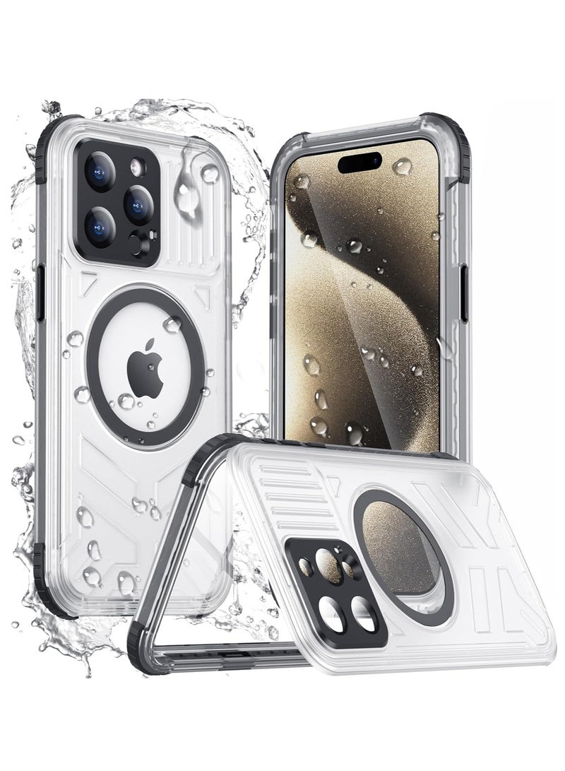 جراب مغناطيسي مقاوم للماء لهاتف iPhone 15 Pro Max، واقي شاشة مدمج [IP68 تحت الماء]، مقاوم للسقوط العسكري بطول 12 قدمًا، متوافق مع MagSafe، مقاوم للصدمات بالكامل، 6.7 بوصة - أسود - Image 1