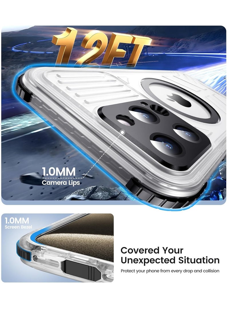 جراب مغناطيسي مقاوم للماء لهاتف iPhone 15 Pro Max، واقي شاشة مدمج [IP68 تحت الماء]، مقاوم للسقوط العسكري بطول 12 قدمًا، متوافق مع MagSafe، مقاوم للصدمات بالكامل، 6.7 بوصة - أسود - Image 3