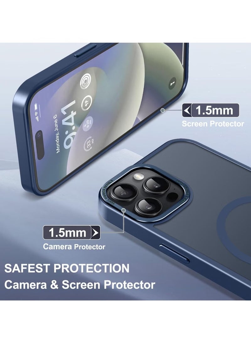 حافظة مغناطيسية لهاتف آيفون 12 برو ماكس 6.7 بوصة حافظة هاتف شفافة غير لامعة رفيعة مقاومة للصدمات ومضادة للأصفر للنساء والرجال والفتيات والأولاد غطاء واقٍ (أزرق) - Image 4