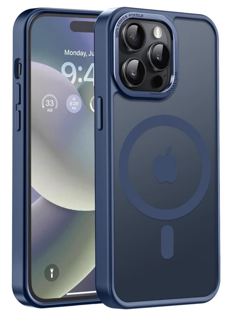 حافظة مغناطيسية لهاتف آيفون 12 برو ماكس 6.7 بوصة حافظة هاتف شفافة غير لامعة رفيعة مقاومة للصدمات ومضادة للأصفر للنساء والرجال والفتيات والأولاد غطاء واقٍ (أزرق) - Image 1