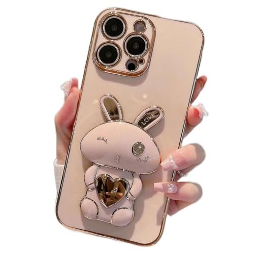 KC Back Cover for Vivo Y29 5G - Hidden Love Rabbit Folding Bracket Kickstand Electroplated Soft Silicone Camera Protection Case - Pink - Image 3