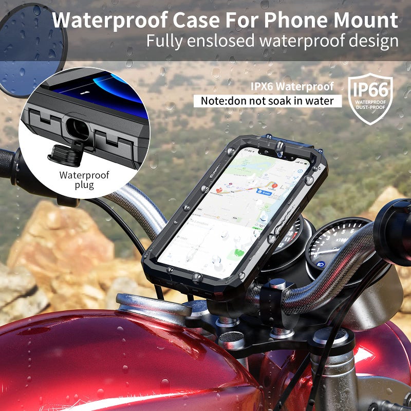Kewig Bike Phone Mount Waterproof, Motorcycle Phone Mount with Aluminum Alloy Handlebar Mount Base & Touch-Screen, 360 Rotation Bike Phone Holder Suitable for 5.5'' - 7.0'' Cellphones - Image 2