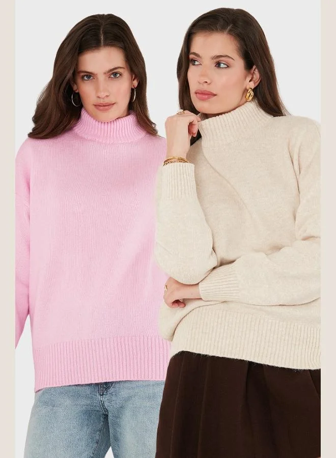 Lela Lela Oversize Fit Turtleneck Soft Texture 2-Pack Knitwear Sweater Women's SWEATER 680KZ00469S2