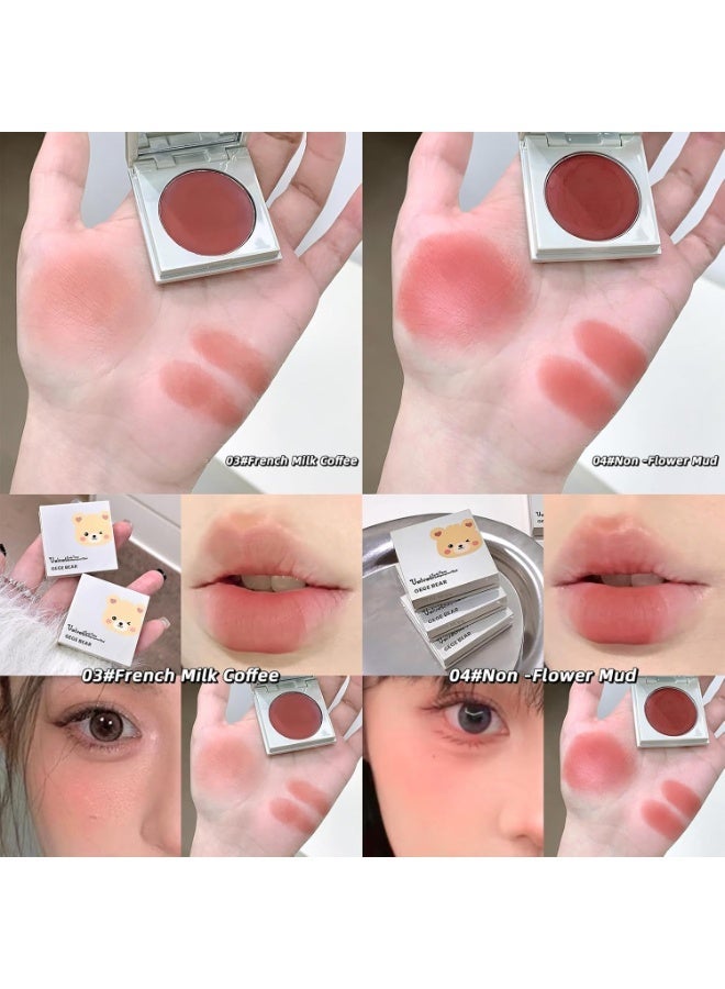 Gege Bear Multipurpose Lip and Cheek Mud | Velvet Lipstick | Creamy Blush | Natural Dewy Glow Finish| Queen Mousse Texture | Buildable coverage | Cute Compact Mirror | Affordable Luxury Beauty | cute Aesthetic Makeup | Transfer proof formula | Aesthetic Y2K Shades For Women (04# Non-Flower Mud, 2.5g) - Image 2