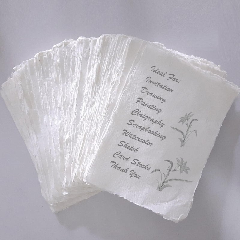 Etailor Handmade Cotton Deckle Edge Paper Loose Leaf Sheets 130 GSM Ivory White (Pack of 1-8x10-50-Sheets) - Image 2