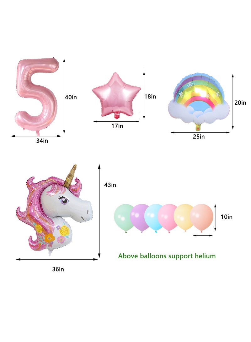 5th Birthday Decoration 43in Unicorn Birthday Balloons for Girls,Pink Unicorn Rainbow Balloon Graland,Unicorn Party Supplies,Happy Birthday Banner,Cake Toppers,Tattoo Tickers  - Image 3