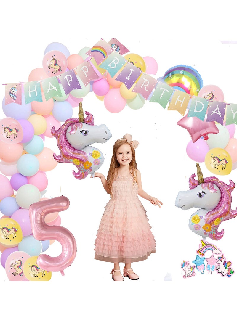 5th Birthday Decoration 43in Unicorn Birthday Balloons for Girls,Pink Unicorn Rainbow Balloon Graland,Unicorn Party Supplies,Happy Birthday Banner,Cake Toppers,Tattoo Tickers  - Image 4