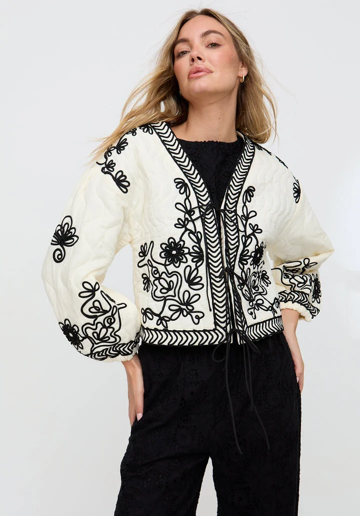 رافاي Fran Quilted All Over Embroidered Jacket In White