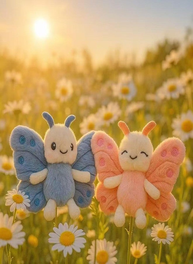 Plushland مجموعة سلاسل مفاتيح قطيفة من Plushland على شكل فراشة مغناطيسية مزدوجة - بلوبل وبلوسوم يتبادلان القبلات، هدية جنية الحديقة هوب آند جوي مع تعليقة على شكل قلب، حيوانات محشوة ساحرة مقاس 4 بوصات (فراشة مزدوجة ترفرف) - Image 5