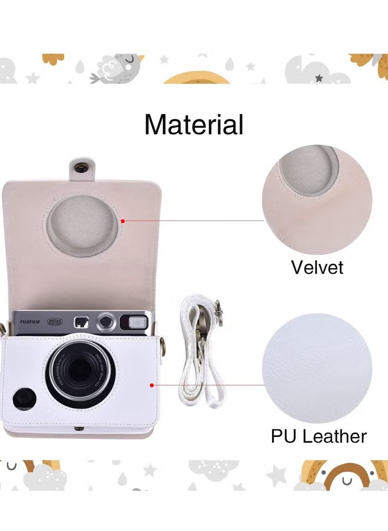 Generic Case for Fuji Mini EVO ,Camera Case Compatible for Fuji Mini EVO Camera with Adjustable Shoulder Strap in White Lychee Texture Horizontal Style  - Image 3