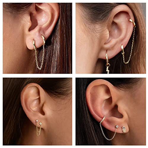 Goenjoy 4Pcs 14K Gold Plated Earrings Connector Chains Set for Women, Convertible Dangle Chain for Double Piercings 50mm - Image 3