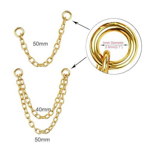 Goenjoy 4Pcs 14K Gold Plated Earrings Connector Chains Set for Women, Convertible Dangle Chain for Double Piercings 50mm - Image 4