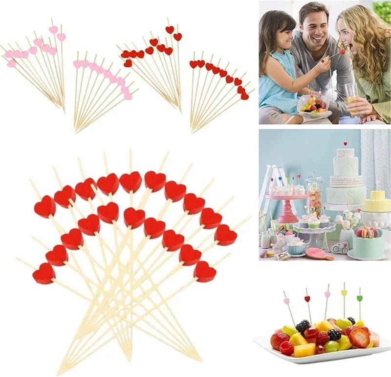 Widely 1000pcs Love Heart Bamboo Pick Buffet Food Cupcake Fruit Cocktail Fork Dessert Salad Stick(12cm red heart) - Image 4