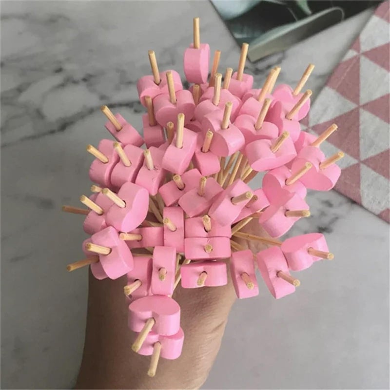 Widely 1000pcs Love Heart Bamboo Pick Buffet Food Cupcake Fruit Cocktail Fork Dessert Salad Stick(12cm red heart) - Image 3