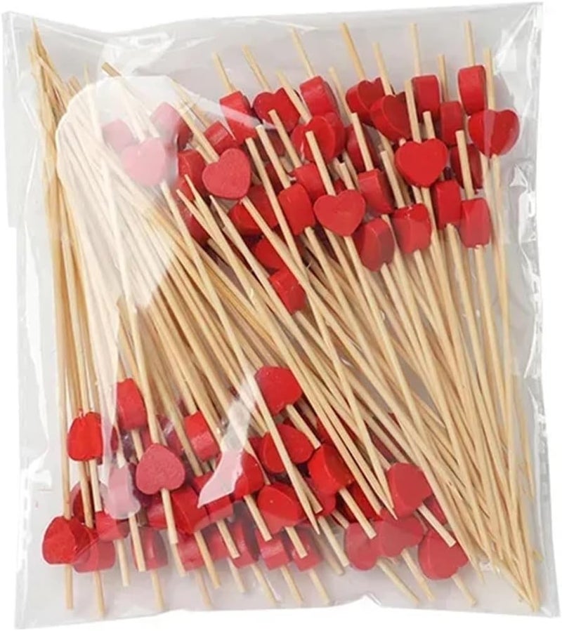 Widely 1000pcs Love Heart Bamboo Pick Buffet Food Cupcake Fruit Cocktail Fork Dessert Salad Stick(12cm red heart) - Image 1