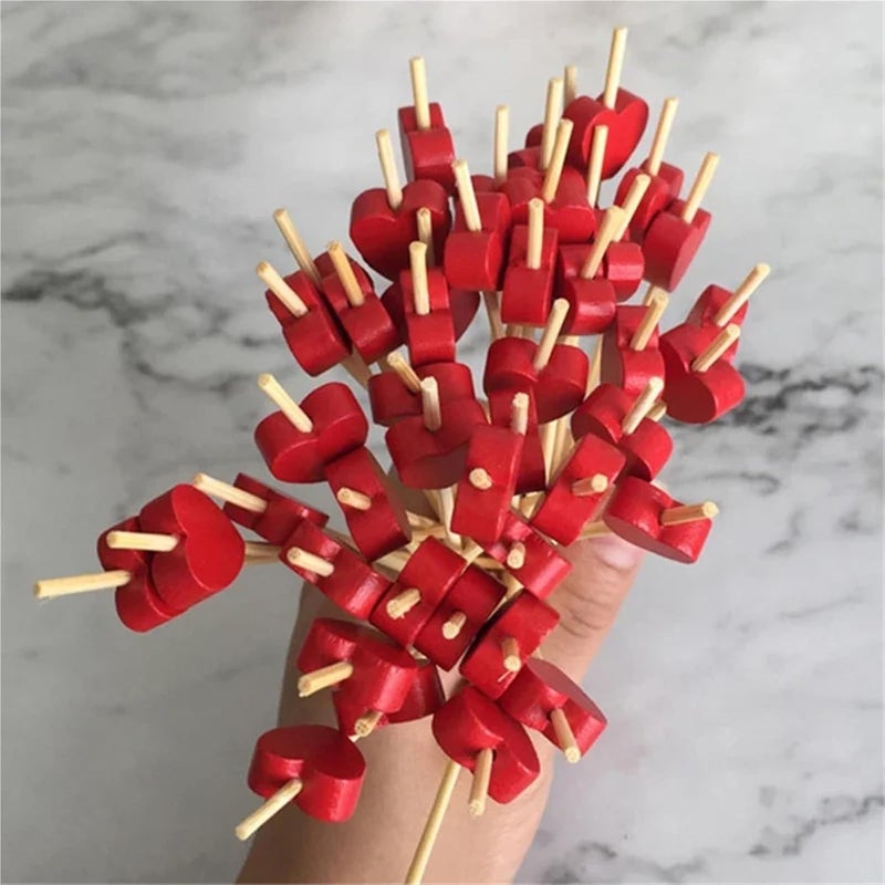 Widely 1000pcs Love Heart Bamboo Pick Buffet Food Cupcake Fruit Cocktail Fork Dessert Salad Stick(12cm red heart) - Image 5