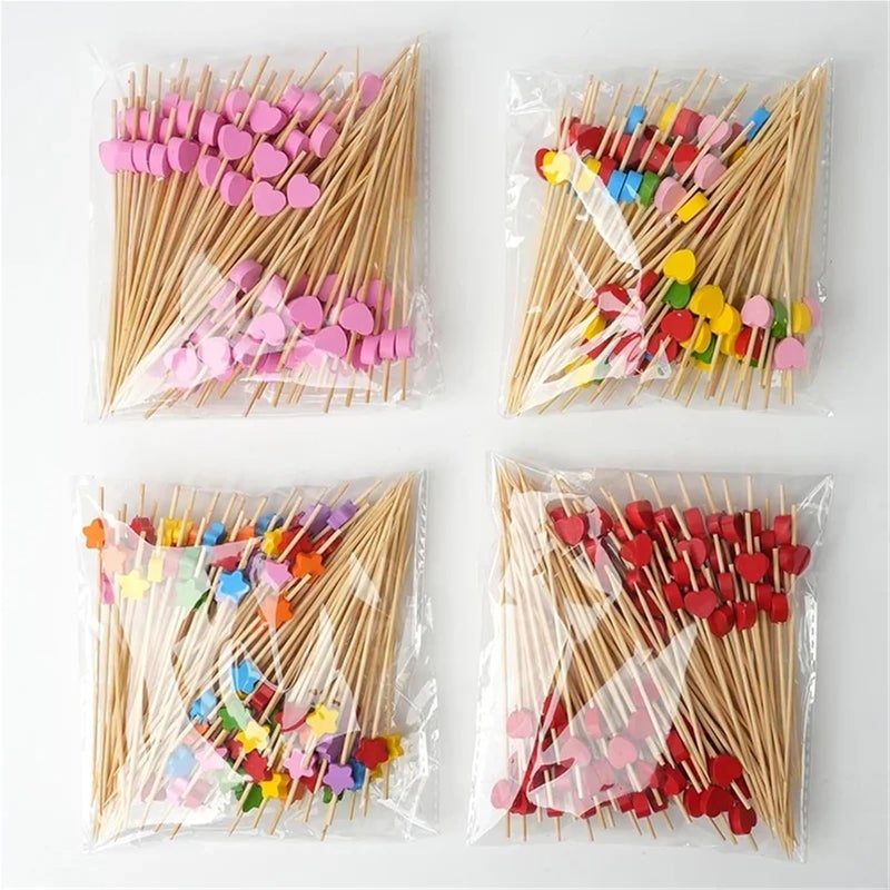 Widely 1000pcs Love Heart Bamboo Pick Buffet Food Cupcake Fruit Cocktail Fork Dessert Salad Stick(12cm red heart) - Image 2