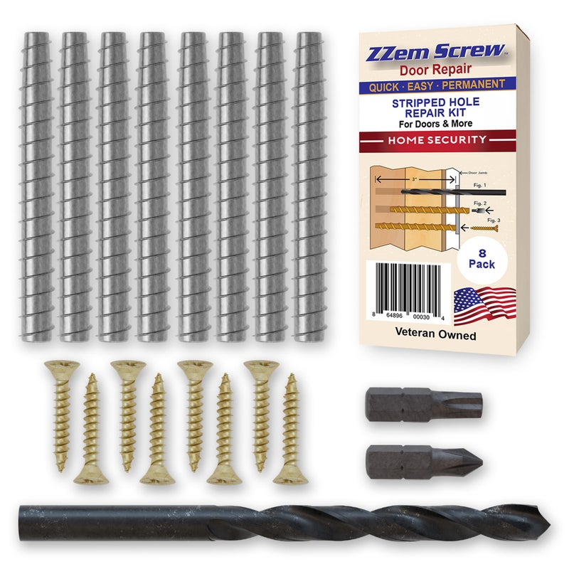 ZZEM SCREW 8-Pk - #9X3 Steel Screws Permanent Door Hinge Repair Kit - Easy Stripped Screw Hole Repair - Reinforce Door Hinges  Strike Plates & Door Jamb Repair - Quickly Fix Stripped Hinge Screws - Made In Usa - Image 1