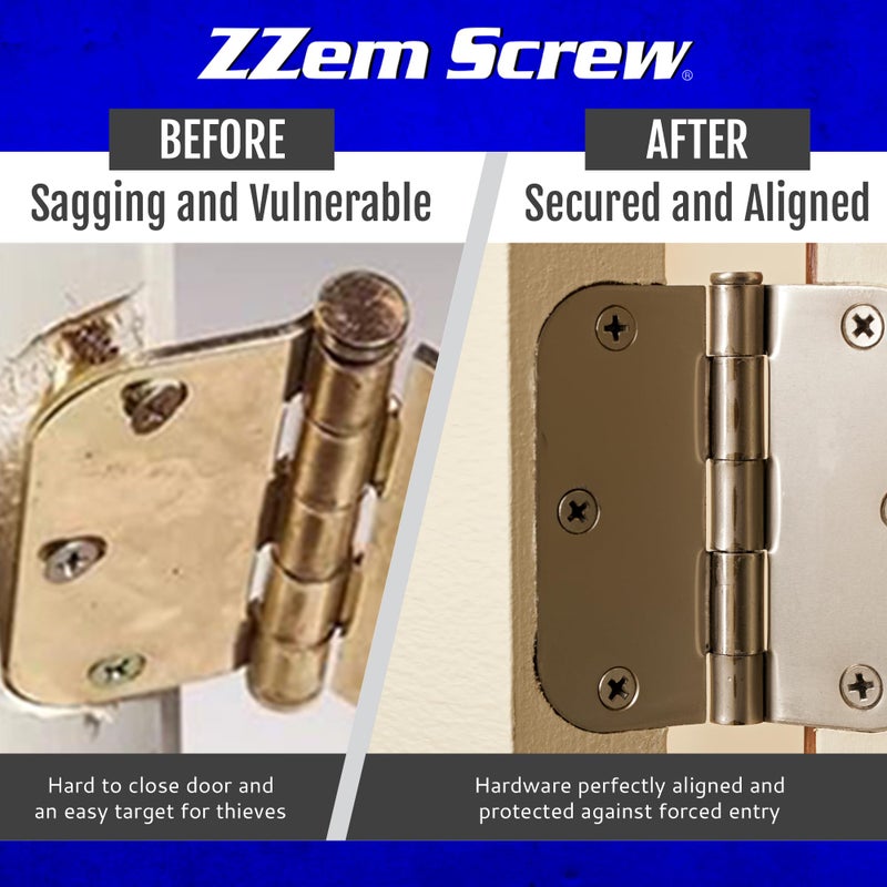 ZZEM SCREW 8-Pk - #9X3 Steel Screws Permanent Door Hinge Repair Kit - Easy Stripped Screw Hole Repair - Reinforce Door Hinges  Strike Plates & Door Jamb Repair - Quickly Fix Stripped Hinge Screws - Made In Usa - Image 4